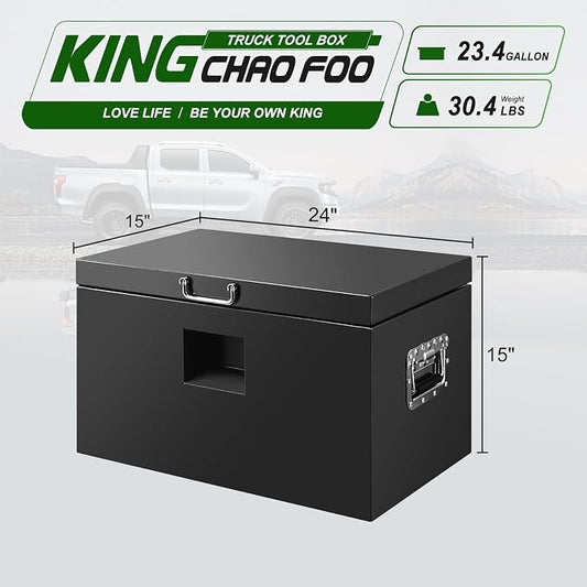 24" Truck Tool Box,Heacy Duty Metal Storage Organizer with Strong locking tongue,Trailer Tongue Box with Safe Hinge, for Truck,Pickup,RV,Garage,Best gift for family and friend,Black Power Coating