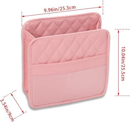 Car Seat Organizer Backseat with Storage Pockets, PU Leather Vehicle Backseat Hanging Storage Pocket, Multipurpose Automotive Travel Essentials Accessories, Universal for Most Cars (Pink)