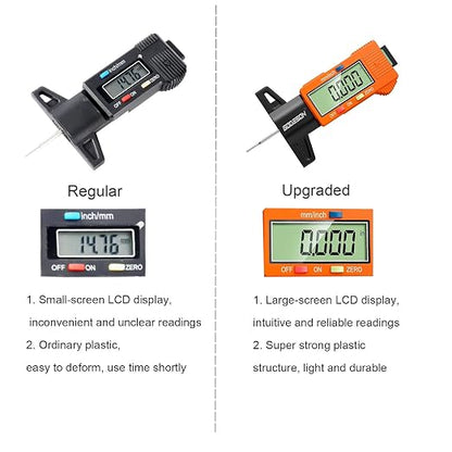 GODESON Tire Tread Depth Gauge,Digital Tire Tread Depth Gauge with Color-Coded Bar,Tread Depth Gauge in 1 Inch/25.4 mm,Tire Depth Gauge with Large LCD Display Suitable for All Vehicle Tires-Orange
