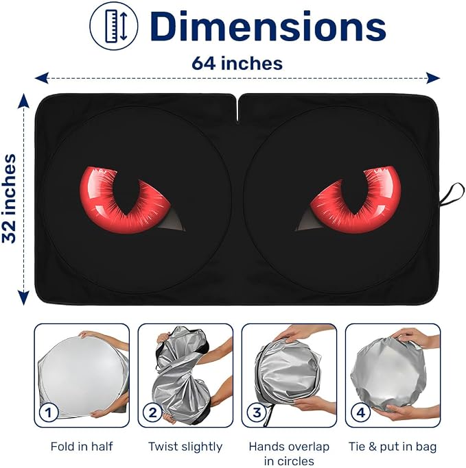 GENANY Evil Eyes Movie Windshield Sun Shade for Car SUV Truck (64x32 Inches), Automobile Sunshade, Protector Blocks UV, Car Decor