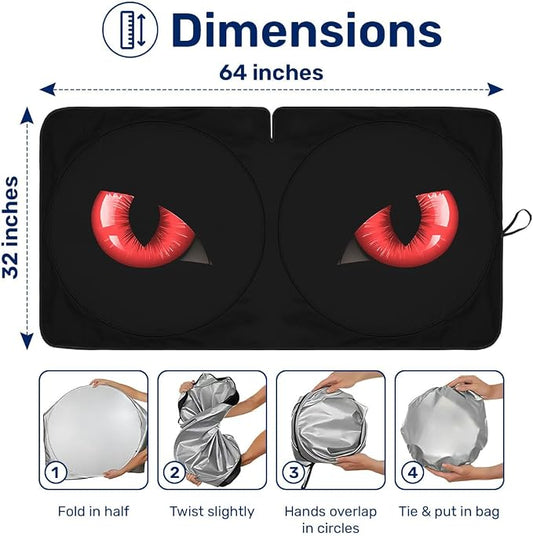 GENANY Evil Eyes Movie Windshield Sun Shade for Car SUV Truck (64x32 Inches), Automobile Sunshade, Protector Blocks UV, Car Decor