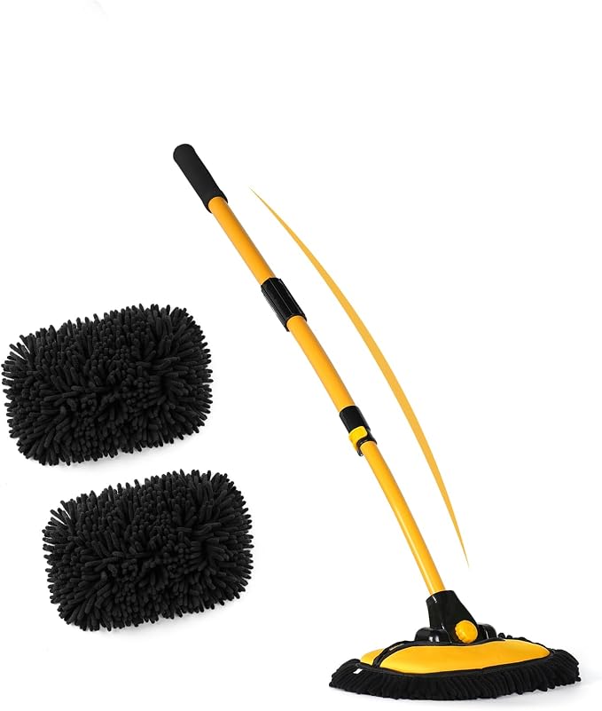 anngrowy 47.64" Car Wash Brush Mop Kit Mitt Sponge with Long Handle Car Cleaning Supplies Kit Tools Car Washing Duster Exterior Scratch Free, Chenille Replacement Head Extension Pole