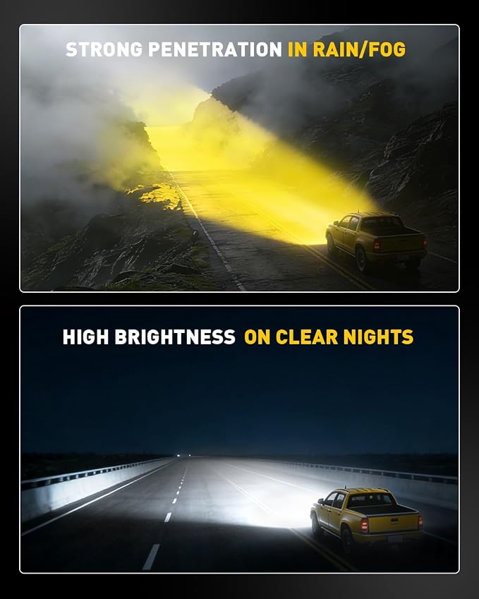 AUXITO 9006 HB4 LED Switchback Bulb, 6500K Cool White & 3000K Amber Yellow, 50000LM Brighter Ultra-Bright, Plug N Play, Long Lifespan, No Flicker, Fit For 99% Vehicles, 2PCS