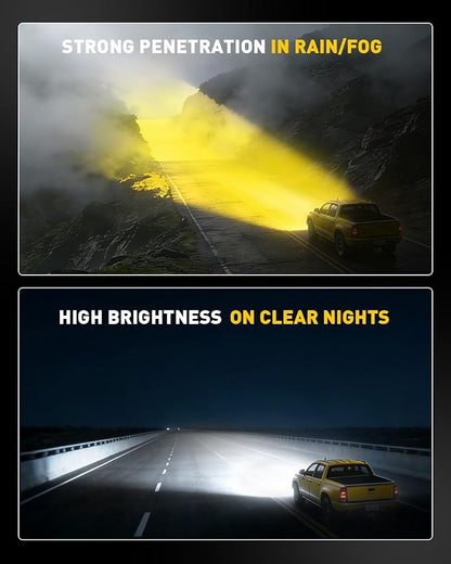 AUXITO 9006 HB4 LED Switchback Bulb, 6500K Cool White & 3000K Amber Yellow, 50000LM Brighter Ultra-Bright, Plug N Play, Long Lifespan, No Flicker, Fit For 99% Vehicles, 2PCS