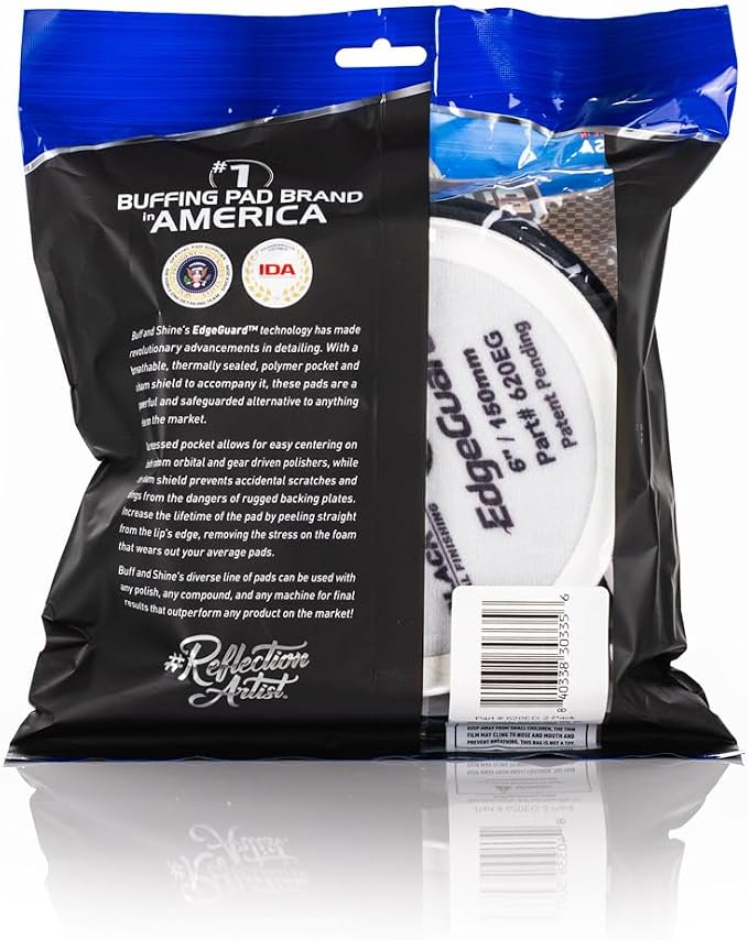 Buff and Shine - EdgeGuard Foam Buffing Pads - Black - 6" Finishing Pad - Pack of 2