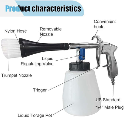 Car Cleaning Gun Kit, High-Pressure Air Blow Gun with 1L Foam Bottle, 2 Nozzles, Car Interior Cleaning Kit, Auto Detailing Spraying Washing Gun for Car Seats, Carpets (4PCS)