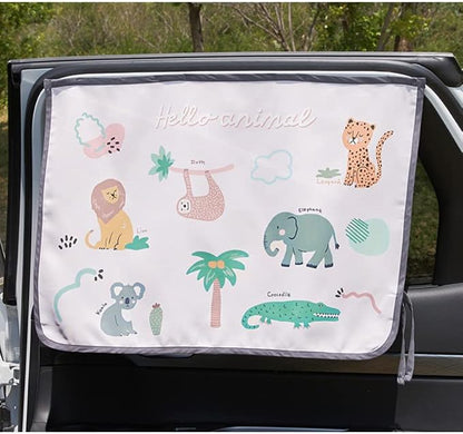 Magnetic Car Sun Shade Curtain for Side Window – Sun Blocker and UV Protector for Baby, Kids, and Pets – Universal Fit with Built-in Magnets for Steel-Framed Door (Animal Friends)