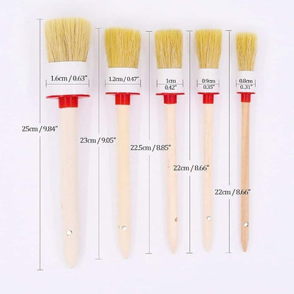 Swpeet 5 Pcs Premium Natural Boar Hair Detail Brush Set, Automotive Detailing Brushes for Cleaning Wheels/Engine/Interior/Emblems/Interior/Exterior/Air Vents