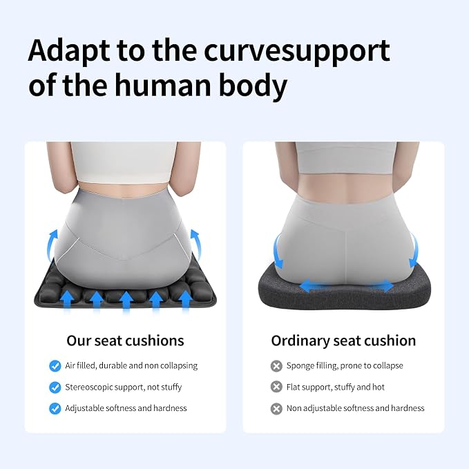 JFT Inflatable Air Seat Cushion for Pressure Relief - 56 Interconnected Air Cells - Ergonomic Pad for Office Chair, Wheelchair & Car - Built-in Pump for Easy Inflation - Lycra & TPU, 17.7" x 15.7"