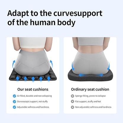 JFT Inflatable Air Seat Cushion for Pressure Relief - 56 Interconnected Air Cells - Ergonomic Pad for Office Chair, Wheelchair & Car - Built-in Pump for Easy Inflation - Lycra & TPU, 17.7" x 15.7"