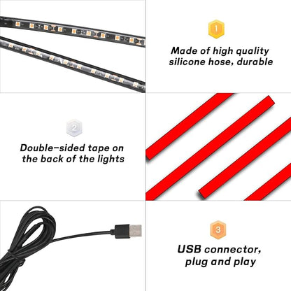 Car LED Strip Light, 12V 48 LED Interior Atmosphere Lights Under Dash Ambient Night Light, Universal Auto Interior Decorative Lamp with USB Port, Truck SUV Car Accessories (Ice Blue, USB)