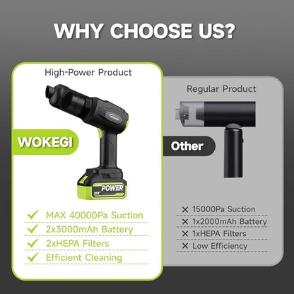 Cordless Car Vacuum Cleaner, 35000pa Powerful Handheld Vacuum & Air Duster with 2 Batteries, Portable Rechargeable Vacuum for Car Detailing, Pet Hair, Home & Office(Green)