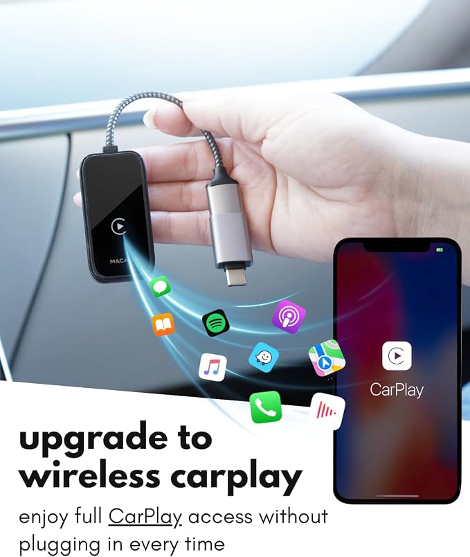 Wireless CarPlay Adapter for iPhone - Go Cordless in Seconds - USB Apple Car Play Wireless Adapter for iPhone 6 or Newer, 2017 Cars or Newer with USB C + A, Seamless, Crisp Sound, Bluetooth/WiFi