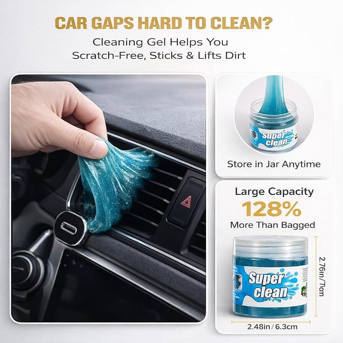 8-Piece Car Interior & Exterior Cleaning Kit - 160g Gel (128% More Than 70g), Boars Hair Brushes, Ultra-Soft Detail Brush, Microfiber Cloths, Duster | for Auto/Truck/SUV