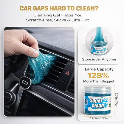 8-Piece Car Interior & Exterior Cleaning Kit - 160g Gel (128% More Than 70g), Boars Hair Brushes, Ultra-Soft Detail Brush, Microfiber Cloths, Duster | for Auto/Truck/SUV