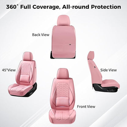 Huidasource Pink Car Seat Covers Front Seat, 360° Full Wrap Leather Seat Cushion Covers Universal Fit for Most Cars SUV Trucks, Automotive Seat Covers, Retain Functions, Protect Original Seat