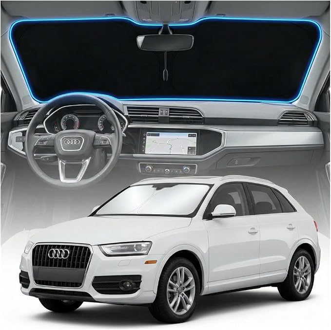 for Audi Q3 Sun Shade Windshield Cover - Custom Fit Q3 Accessories 2013-2018 Sunshade Foldable UV Protection & Heat Shield Sun Visor Accessories