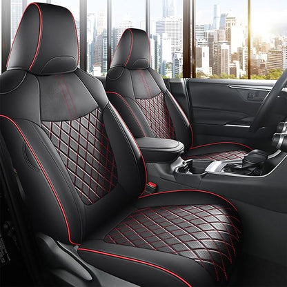 Custom Fit RAV4 Car Seat Covers for Select Toyota RAV4 2019 2020 2021 2022 2023 2024 2025 LE,XLE,XLE Premium,Limited - Full Set,Leather (Red Check)
