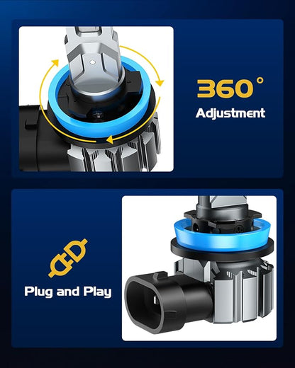 Laxmas H11/H8/H9 Fog Bulb, 28,000LM Brightness 6500K Cool White, Wider Driving Vision, Fanless Design, Plug and Play, 2 Pack
