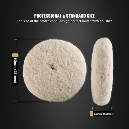 2 Pack 7" Wool Polishing Pads Buffing Pads for Compound, Cutting & Polishing, 100% Natural Wool, Thick and Aggressive (2PCS 8Inch Double Wool Buffing Pads)