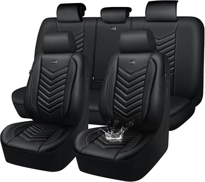 CAR PASS 3D Foam Faux Leather Seat Covers Full Set,Waterproof Leather Seat Cover for Cars,Luxury Universal Fit for SUV Truck Sedan Automotive, Armrest Airbag Compatible Anti-Slip, All Black