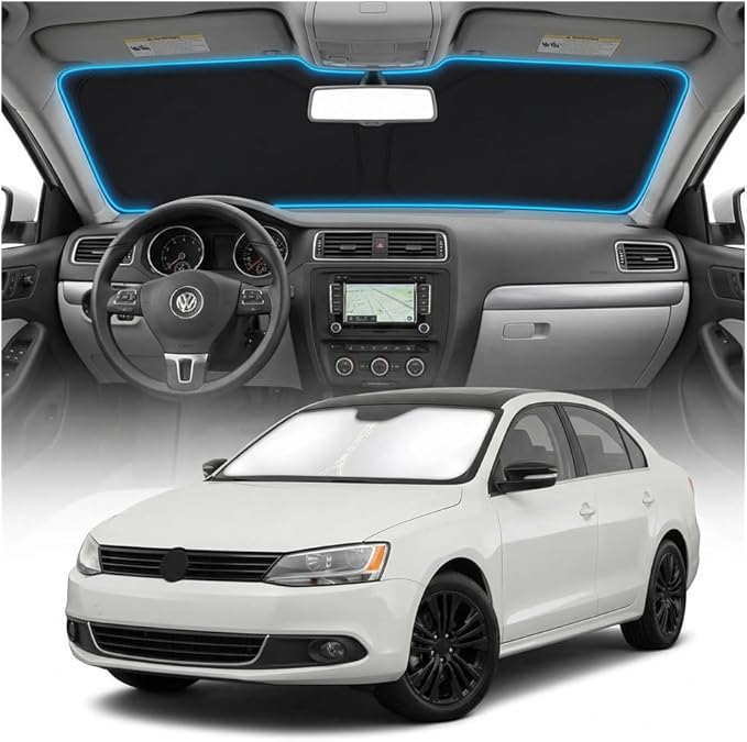 for VW Jetta Sun Shade Windshield Cover - Custom Fit Jetta Accessories 2011-2018 Sunshade Foldable UV Protection & Heat Shield Sun Visor Accessories