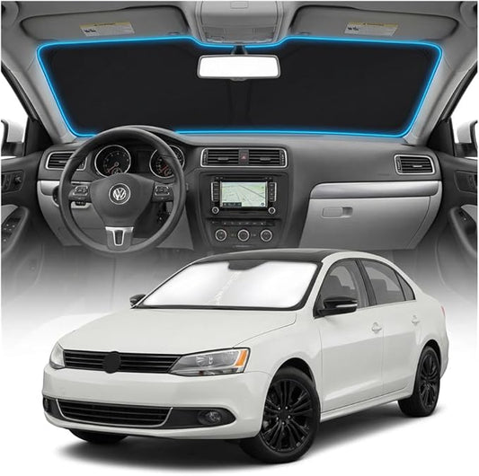 for VW Jetta Sun Shade Windshield Cover - Custom Fit Jetta Accessories 2011-2018 Sunshade Foldable UV Protection & Heat Shield Sun Visor Accessories