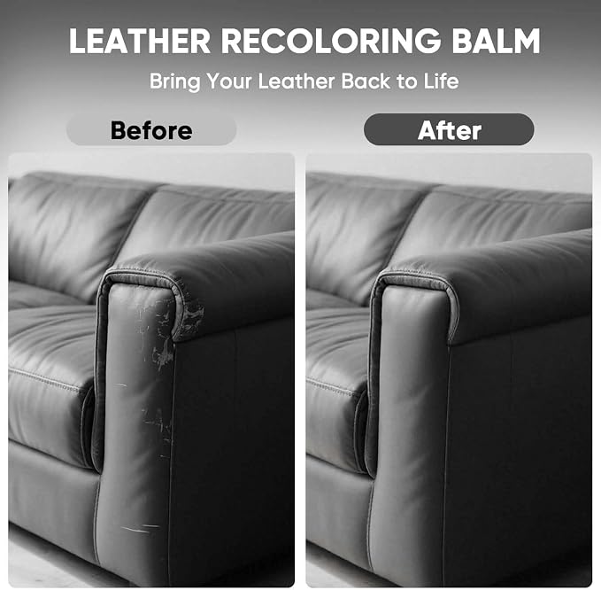 Leather Recoloring Balm - Scratch Repair & Color Restore Kit for Faded Leather, Leather Couch & Car Seats - 12OZ Leather Restorer Balm for Furniture, Auto Interior, Vinyl, Accessories (Dark Gray)