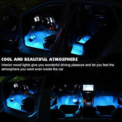 povtii Car LED Strip Light, 24 LED RGB Auto Under Dash Interior Atmosphere Lights, Cigarette Lighter Decorative Lamp Ambient Night Light, Universal Lighting Kit Car Accessories (Ice Blue)