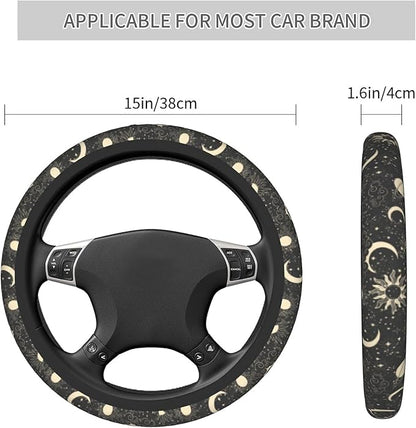 Sun and Moon Steering Wheel Covers Non Slip Neoprene Space Wheel Protector Universal 15 inch for Men Women
