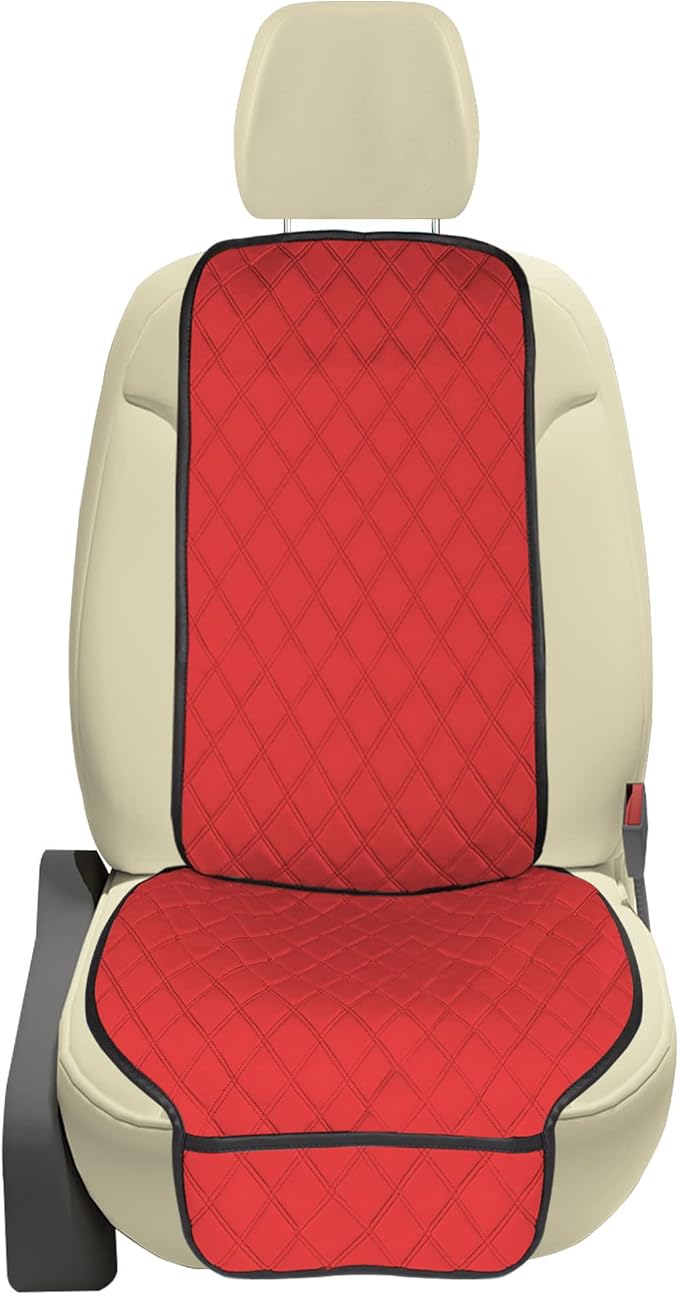 FH Group Car Seat Cushion – Neosupreme Single Front Seat Cover with Front Pockets, Airbag Compatible, Universal Fit Car Seat Cushion for Driver or Passenger Seat, SUV, Truck, Sedan & Van – Red