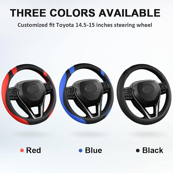 West Llama Customized Auto Car Steering Wheel Cover for Toyota Rav4 Corolla Camry Highlander (Black+Blue)