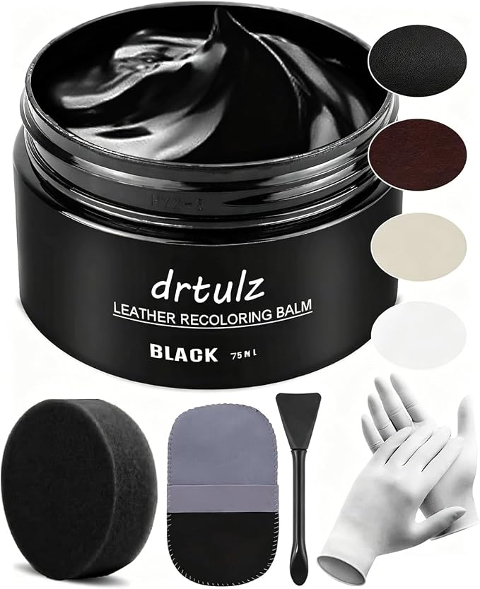 Black Leather Recoloring Balm, Leather Color Restorer Conditioner, Leather Repair Kits for Vinyl Furniture, Sofa, Car Seats, Shoes - Repair Leather Color on Faded & Scratched Leather Couches