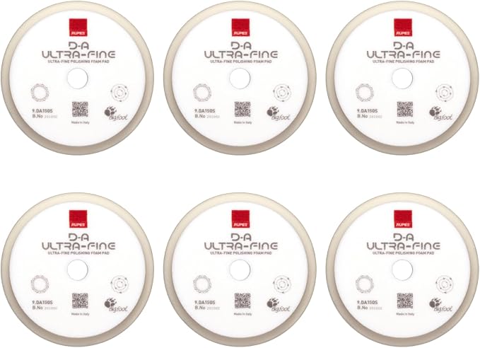 RUPES 9.DA150S Pack of 6 White D-A Ultra-Fine Polishing Foam Pads 150mm | Compatible with 5" Backing Plate | Ideal for Paint Correction & Gloss Enhancement | Extremely Fine Defect Removal