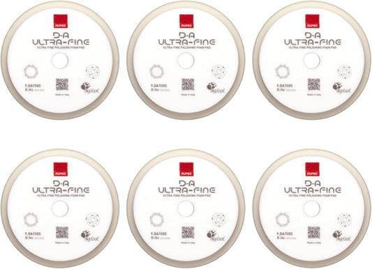 RUPES 9.DA150S Pack of 6 White D-A Ultra-Fine Polishing Foam Pads 150mm | Compatible with 5" Backing Plate | Ideal for Paint Correction & Gloss Enhancement | Extremely Fine Defect Removal