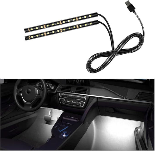 Car LED Strip Light, 24 LEDs RGB Neon Interior Atmosphere Lights, 12V Under Dash Ambient Night Light, USB Port Auto Interior Decorative Lamp, Universal Car Accessories (White)
