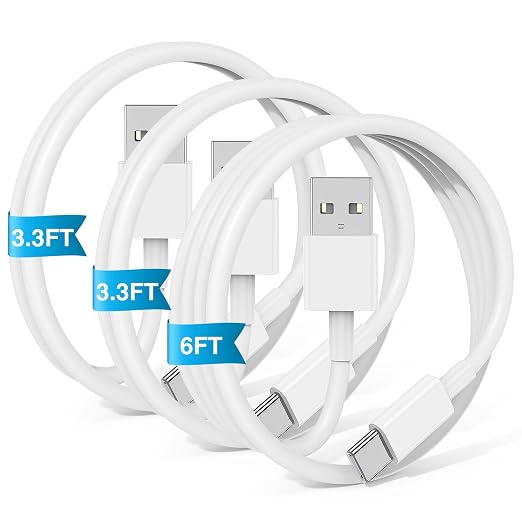 Car Carplay Cable for iPhone 17 16 15 Pro Plus Pro Max Air，3-Pack [3.3FT+3.3FT+6FT] USB A to USB C Cable for iPhone 17 16 15，for iPad Pro/Air/Mini，for Galaxy S25 S24，for MacBook Pro/Air and More