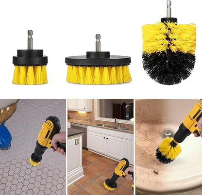 Drill Brush Car Detailing Attachment Set - 3 Piece Power Scrubber Brush Kit for Wheels, Tires, Carpet, Interior, Upholstery - Medium Stiff Nylon Brushes for Cordless Drill Cleaning