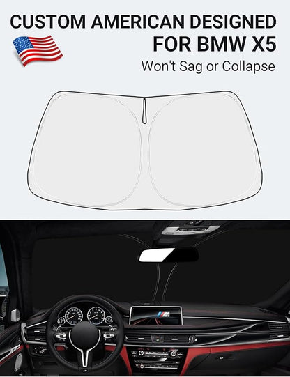 Proadsy Windshield Sun Shade for BMW X5 2014-2018 Accessories Custom Fit M Sport xLine SUV 4-Layer Foldable Front Sunshade Protector Sun Visor Blocks UV Rays Keep Car Cooler