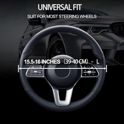 Leather Car Steering Wheel Cover, Non-Slip Car Wheel Cover Protector Breathable Microfiber Leather 15.5"-16" Large Size for Most Cars,Beige-2