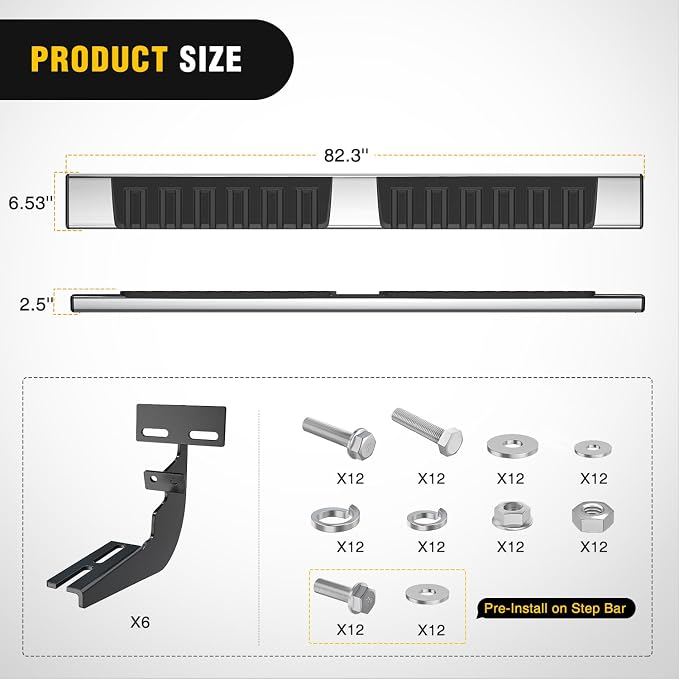 Nilight Running Boards for Dodge Ram 2009-2018 1500 Crew Cab 2019-2024 1500 Classic 2010-2024 2500 3500 6 Inch Slip-Proof Stainless Steel Side Step Nerf Bars