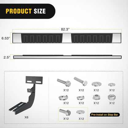 Nilight Running Boards for Dodge Ram 2009-2018 1500 Crew Cab 2019-2024 1500 Classic 2010-2024 2500 3500 6 Inch Slip-Proof Stainless Steel Side Step Nerf Bars