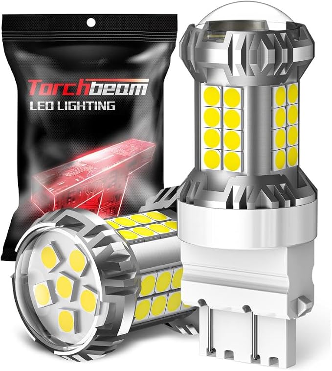 Torchbeam 3157 LED Bulb White, Upgraded Reverse Light Bulb, 600% Brighter T25 3156 3057 4157 3047 4057 3457 4114 Lamp for Backup Tail Reverse Brake DRL Signal Parking Lights, 6000K, Pack of 2