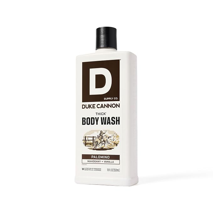 Duke Cannon Supply Co. Thick High Viscosity Body Wash – 3X Thicker, Cleansing Shower and Bath Gel, Mineral-Enriched for Men – Shower Gel – Men’s Body Scrub – Palomino (18 oz)