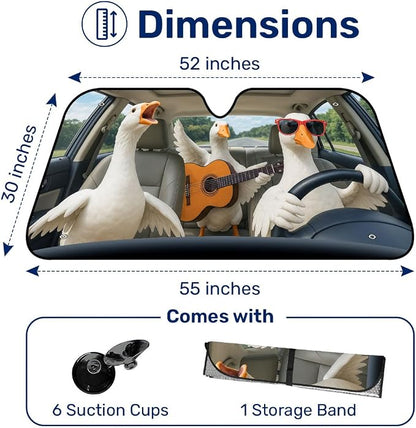 GENANY Silly Goose Windshield Sun Shade for Car SUV Truck (55x30 Inches), Front Window Visor for Windows, Protector Blocks UV