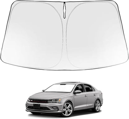 Proadsy 2026 Upgrade Windshield Sun Shade Custom Fit 2011-2018 VW Jetta Foldable Front Sunshade Protector Sun Visor Blocks UV Rays Keep Car Cooler