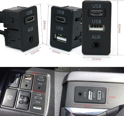 Car Dash Flush Mount 4 6Pin Dual Type-C USB Port Switch Panel 3.5mm AUX for RCA Interface Cable Adapter Android Multimedia Head Unit - (Color Name: I)