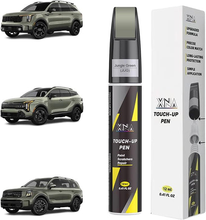 XNA Jungle Green(JUG) for KIA Touch Up Paint, 2 in 1 Car Scratch Remover with Pen Tip and Brush, Exact Color-Matched for Car Paint Scratch Repair, Quick & Easy Fix Chips and Nicks