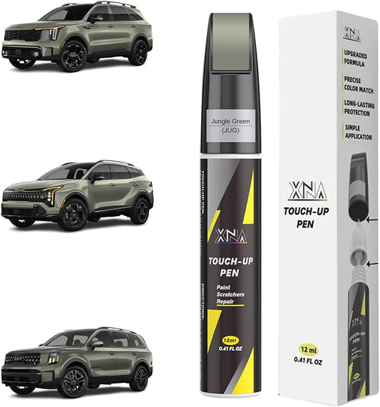 XNA Jungle Green(JUG) for KIA Touch Up Paint, 2 in 1 Car Scratch Remover with Pen Tip and Brush, Exact Color-Matched for Car Paint Scratch Repair, Quick & Easy Fix Chips and Nicks