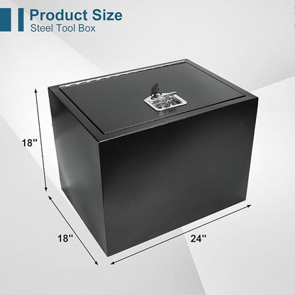 24"X18"X18" Underbody Truck Box Black Heavy Duty Steel Trailer TooolBox Pick Up Truck Tool Box Storage Organizer w/Lock & Keys